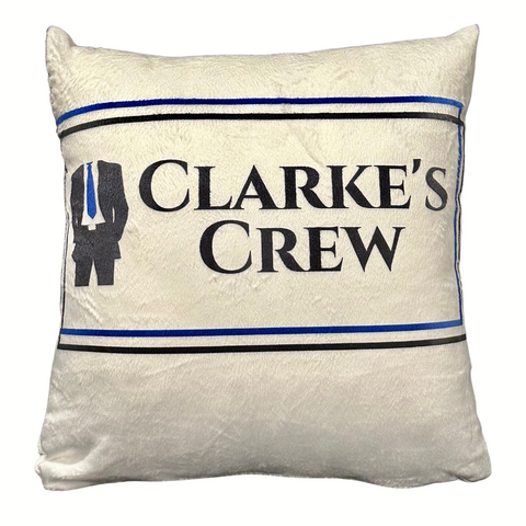 JASON CLARKE Small Throw Pillow with Clarke's Crew Logo