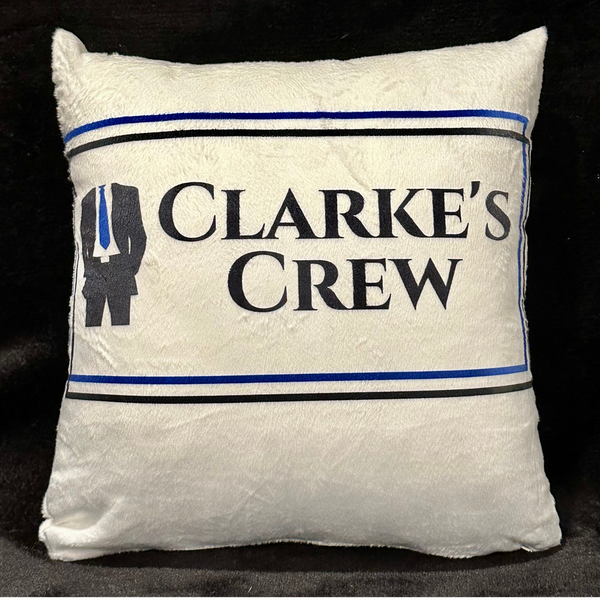 JASON CLARKE Small Throw Pillow with Clarke's Crew Logo