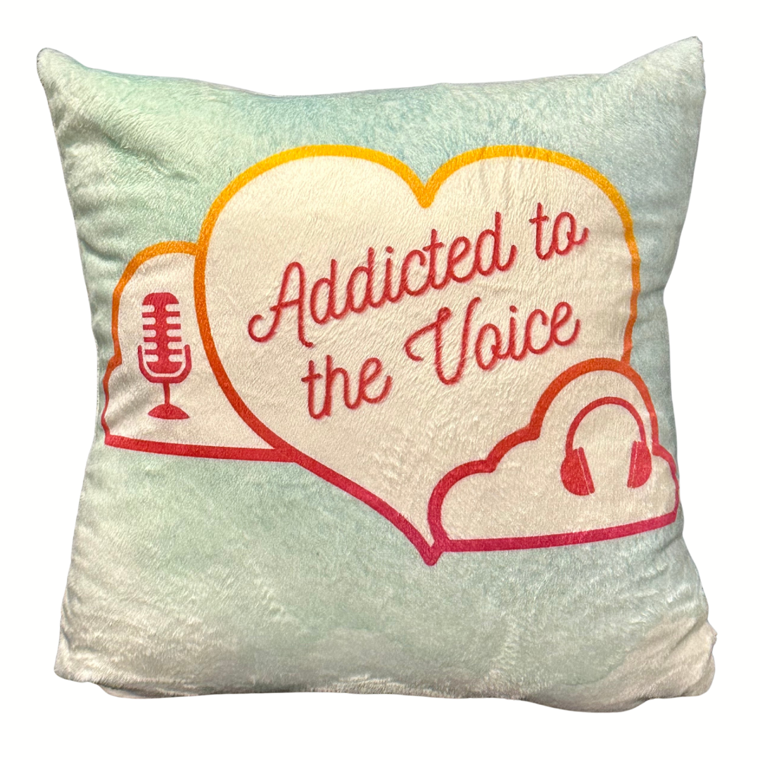 ADDICTED TO THE VOICE Large Throw Pillow with A2V Logo