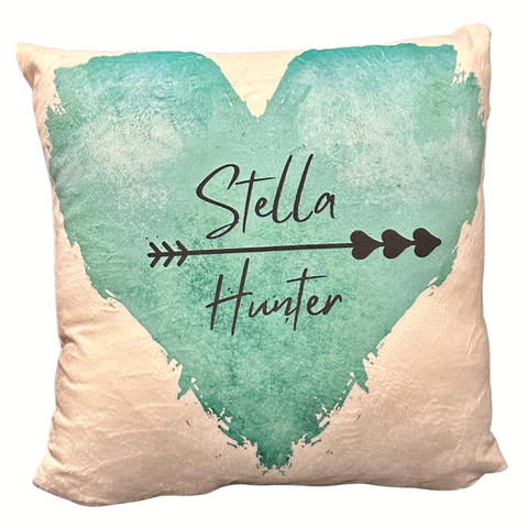 STELLA HUNTER Large White Throw Pillow with Teal Heart Logo