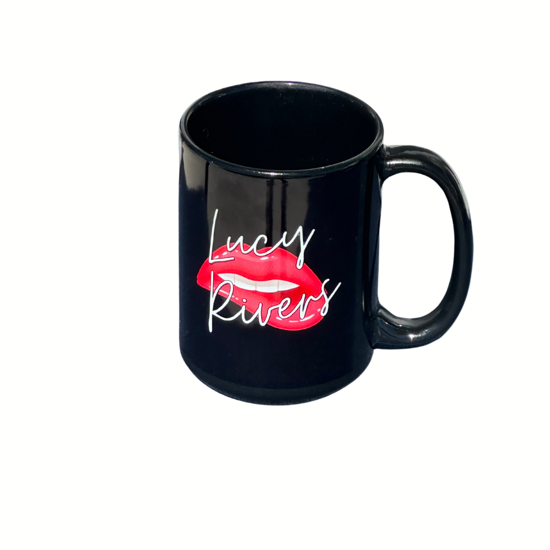 LUCY RIVERS 15 oz. Black Classic Mug with Lips Logo