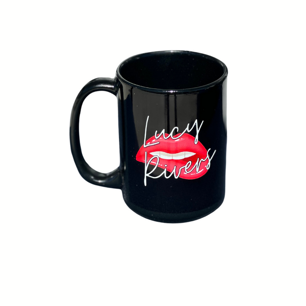 LUCY RIVERS 15 oz. Black Classic Mug with Lips Logo