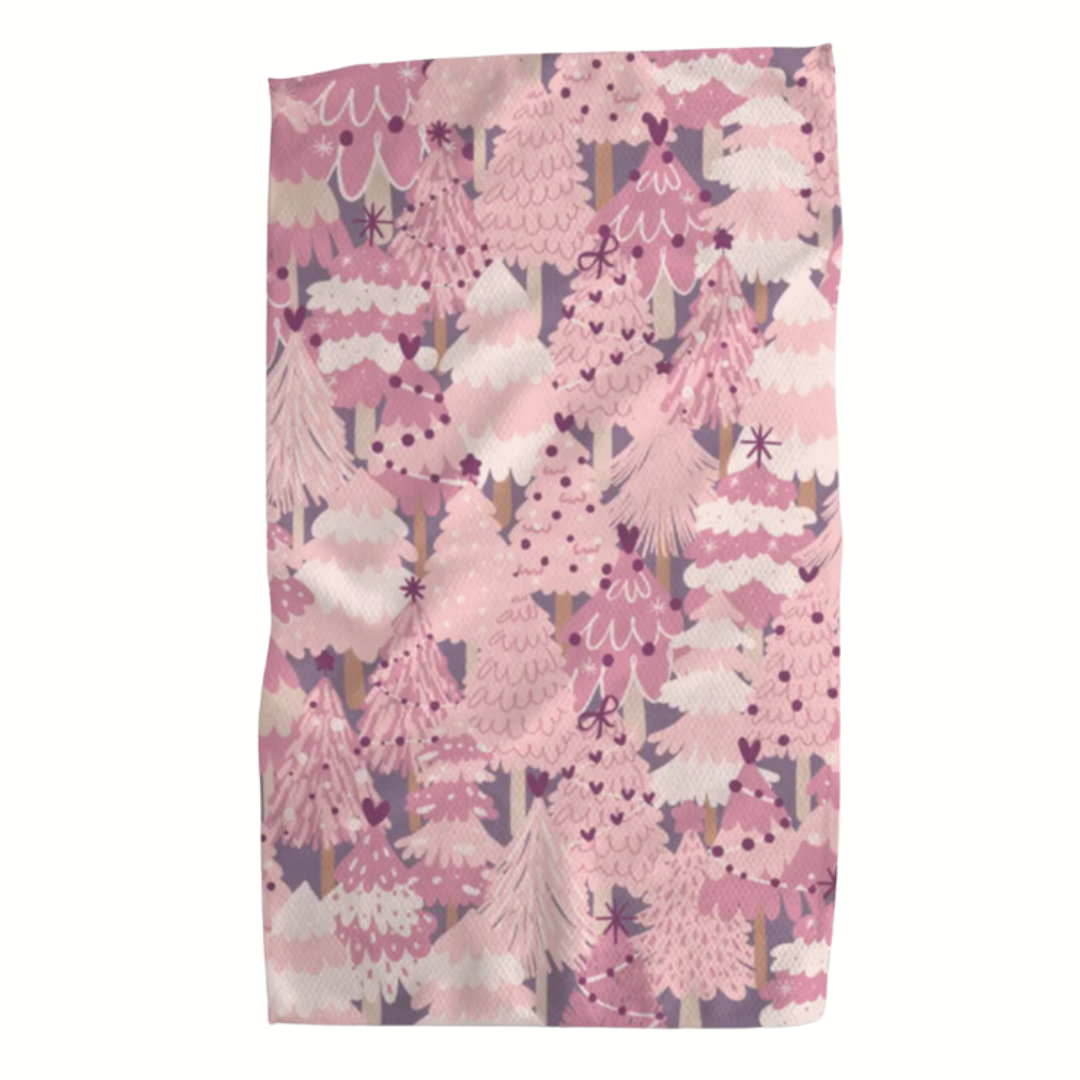 "Pink Trees" Holiday Tea Towel