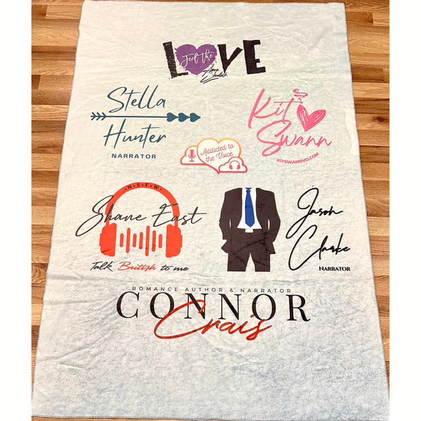 ADDICTED TO THE VOICE Throw Blanket with All 6 Narrator Logos #1