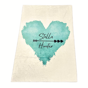 STELLA HUNTER White Throw Blanket with Teal Heart Logo