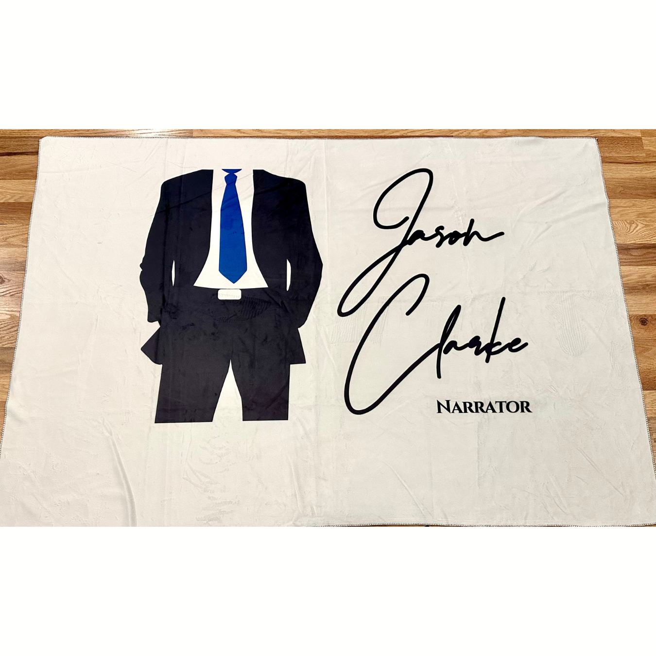 JASON CLARKE White Throw Blanket with Suit Logo