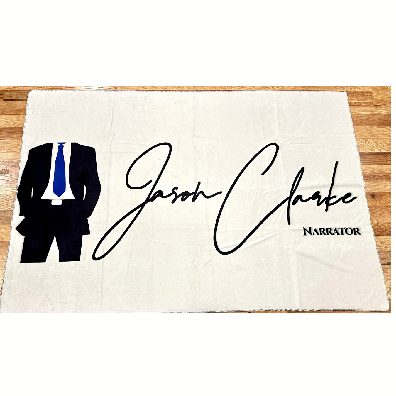 JASON CLARKE White Throw Blanket with Long Suit Logo