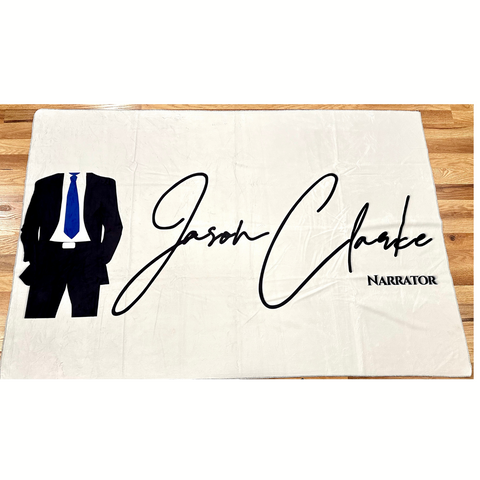 JASON CLARKE White Throw Blanket with Long Suit Logo
