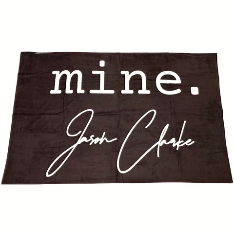 JASON CLARKE Black Beach Towel with "mine." Logo