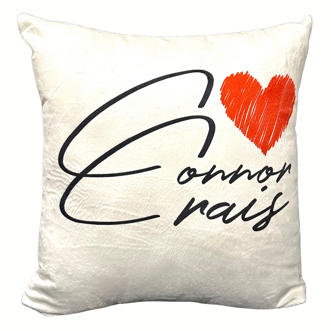 CONNOR CRAIS Large White Throw Pillow with Heart Logo